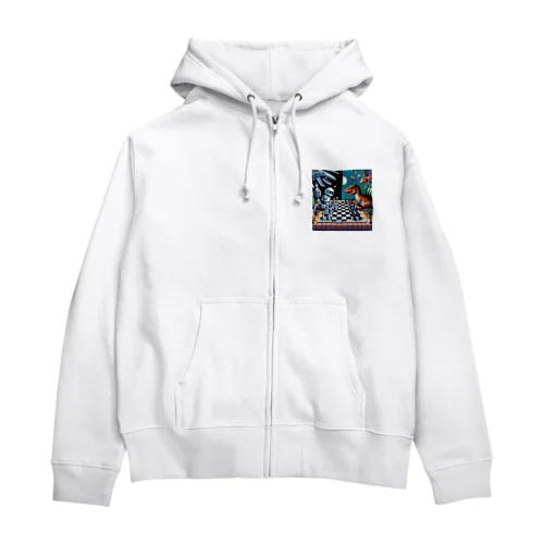 ロボットと恐竜のチェスゲームのドット絵D Zip Hoodie