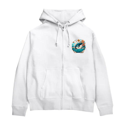 ダイナミックに飛ぶクジラちゃん Zip Hoodie