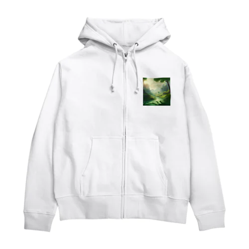  幻想の森 グリーンウンダー アートプリント Zip Hoodie