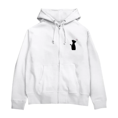 Crypto Batches#27黒猫とピンクのお花 Zip Hoodie