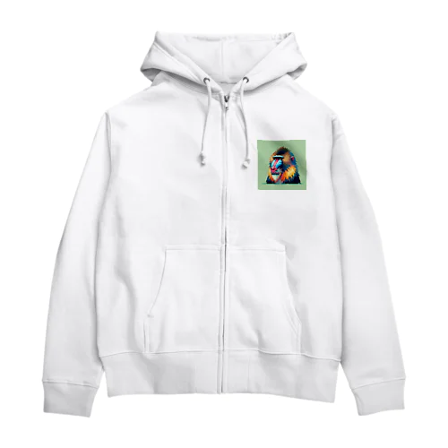 カラフルなマンドリルのドット絵 Zip Hoodie