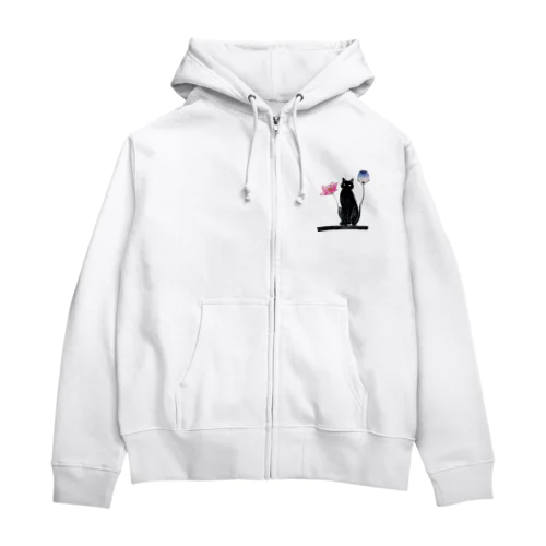 黒猫と花 Zip Hoodie