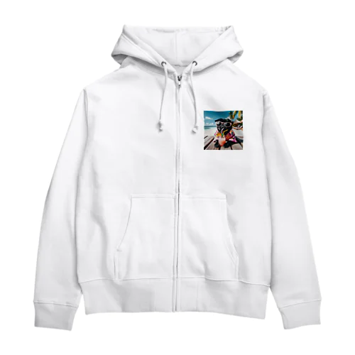 トロピカルなパグ Zip Hoodie