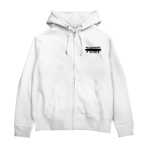 ノーサーフスケートノーライフ サーフスケートデザイン ブラック Zip Hoodie