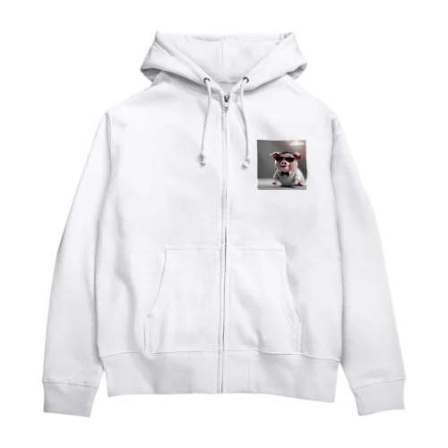 ユニークなスタイルのサングラスをかけたブタ登場！ Zip Hoodie