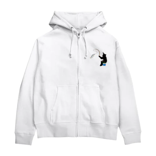 釣りをする黒猫 Zip Hoodie