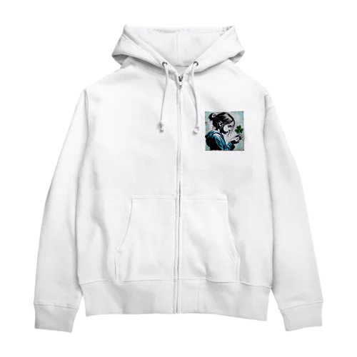 三つ葉のクローバーでさえ、祈る少女 Zip Hoodie