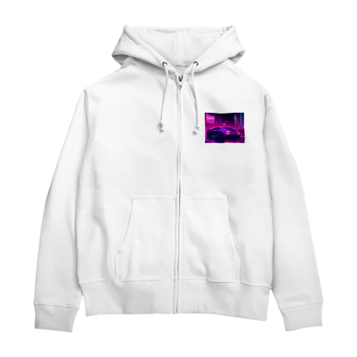 闇夜の中、主人公が追手から逃げるために猛スピードで運転している車 Zip Hoodie