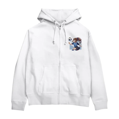 楽しくフットサルしているポニーテールの女の子 Zip Hoodie