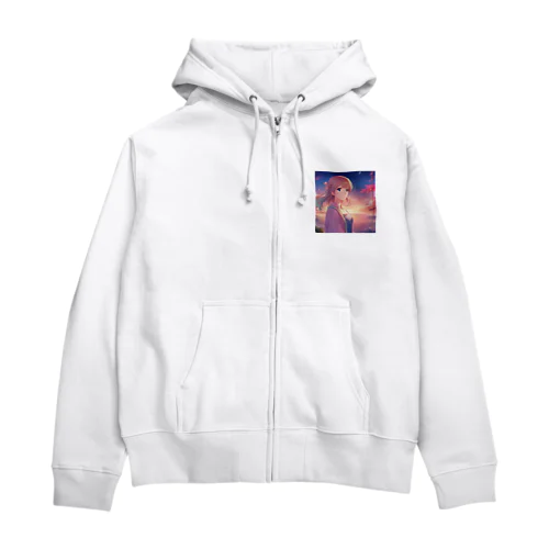 風になびく髪を持つ可憐な女の子 Zip Hoodie