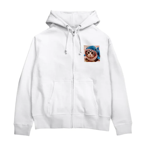 鮫の着ぐるみを着た猫 Zip Hoodie