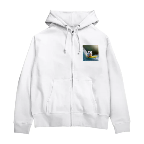 サーフィンをする白いハムスター Zip Hoodie