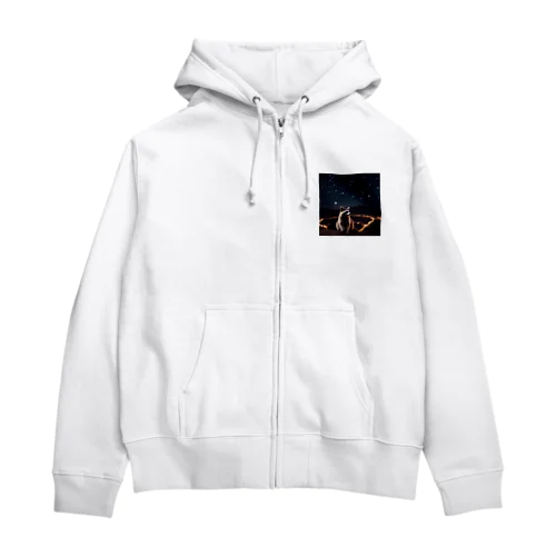 星を眺めているアライグマ Zip Hoodie