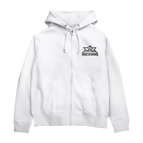 ソウルオブジャパン 折り紙の兜デザイン 大和魂 日本 ブラック Zip Hoodie