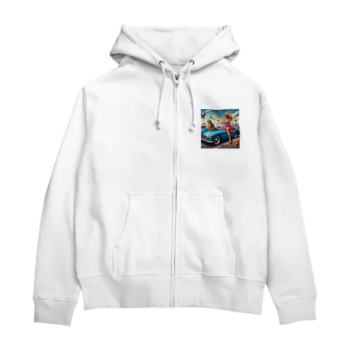 ドライブにゃんこチャン Zip Hoodie