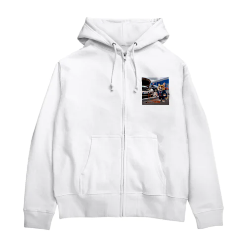 車のバッテリーがあがって、立ち往生しているコーギー Zip Hoodie