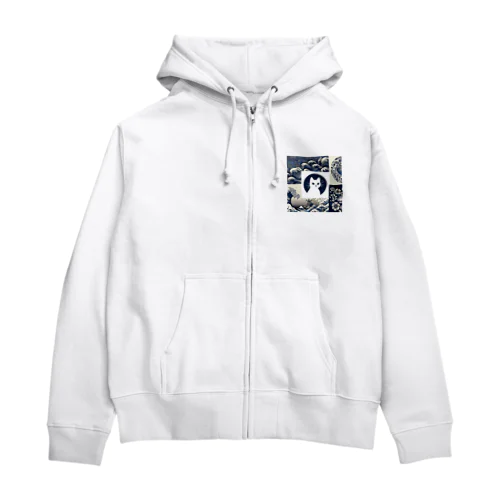 シロネコ和柄 Zip Hoodie