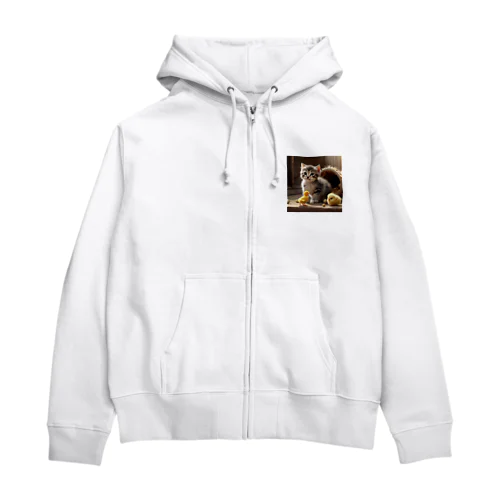 可愛いヒヨコと猫ママ Zip Hoodie