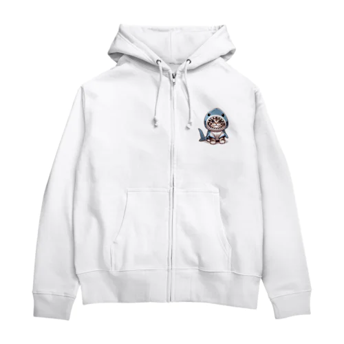 サメのフードを被った愛くるしい子猫 Zip Hoodie