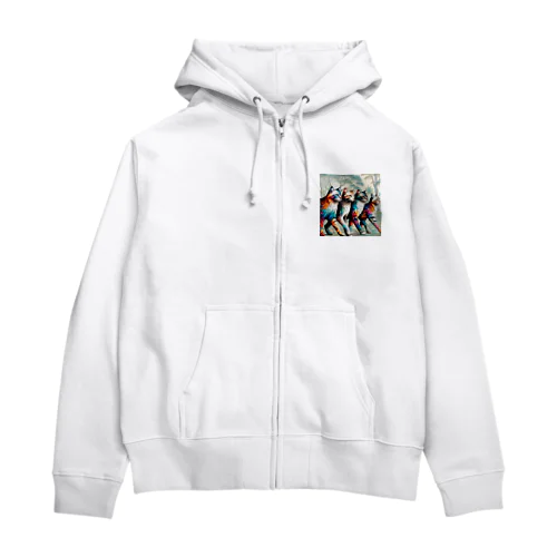 草原を優雅に見回りニャンズ Zip Hoodie