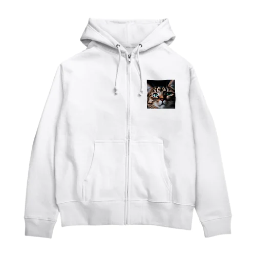 何かを見つめる猫 Zip Hoodie