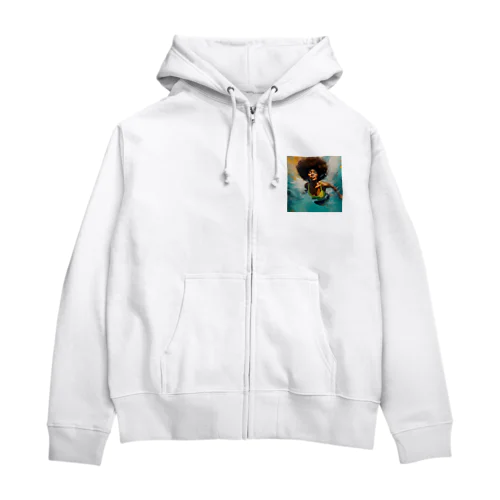 海の世界を楽しむ女性 Zip Hoodie