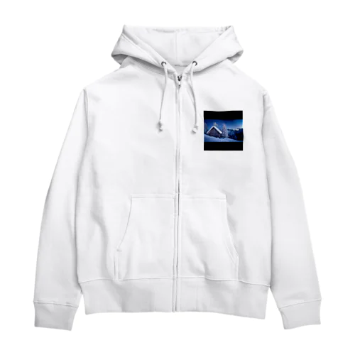 A snow-covered lodge  Zip Hoodie