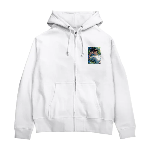 寝ぼけ顔　なでしこ1478 Zip Hoodie