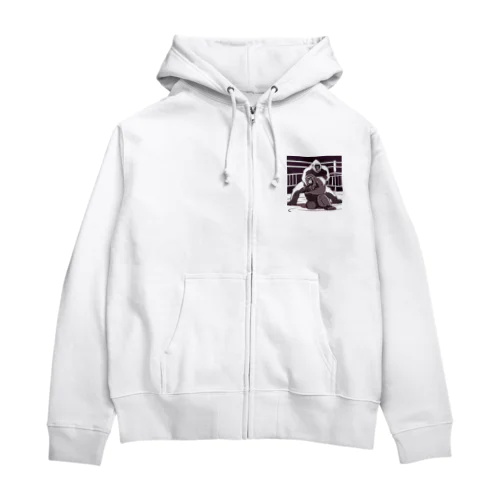 レスリングをする白黒のゴリラ Zip Hoodie