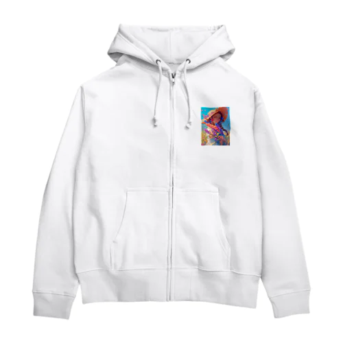 ツバの広い帽子と春の花　ラフルール　1859 Zip Hoodie