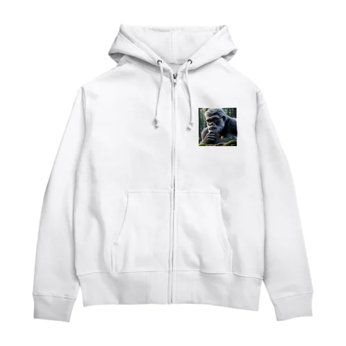 ゴリラの知的魅力が光ります。 Zip Hoodie