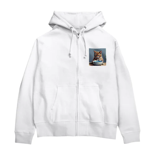 水を飲んでいる猫 Zip Hoodie