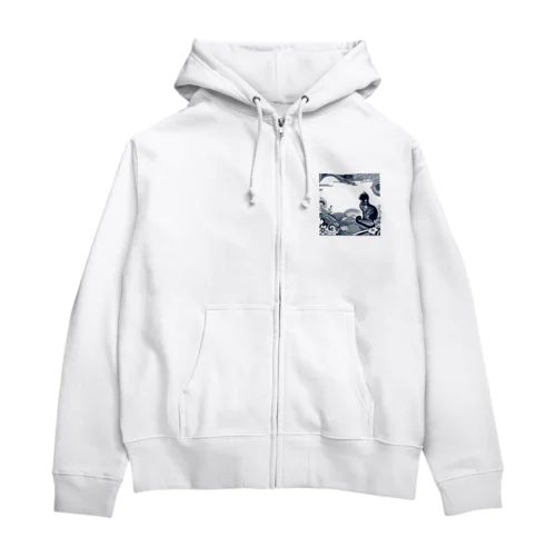 和紋様 x 猫　和風の静けさ Zip Hoodie