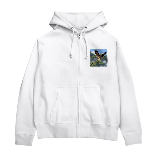 空中でバランスを保っているタカ Zip Hoodie