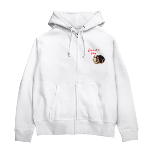 油絵風「GuineaPig」三毛モルモット Zip Hoodie