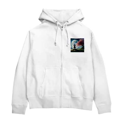 月下の桜侍 Zip Hoodie