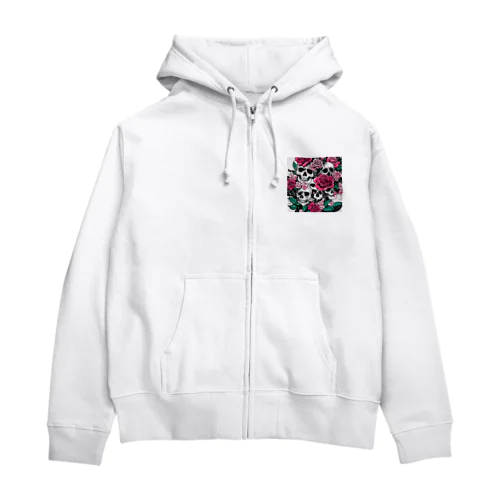 薔薇髑髏01 Zip Hoodie