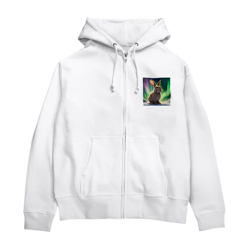 オーロラを観るうさぎ Zip Hoodie