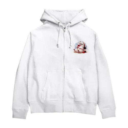 一人飲みポメラニアン Zip Hoodie