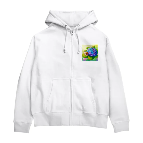 あじさいとカタツムリ　雨上がり Zip Hoodie