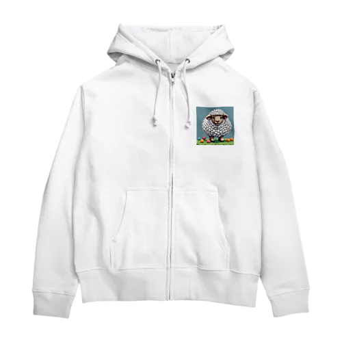 平和な草原で羊がひつじ年を楽しんでいます Zip Hoodie