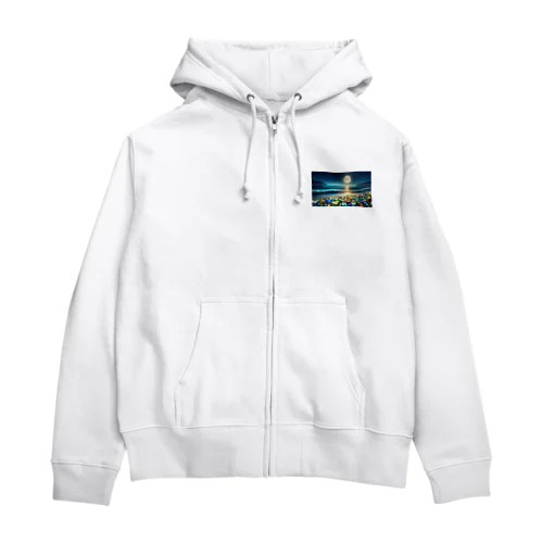 夜に輝くシーガラス Zip Hoodie