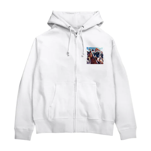 馬で通学する仲間たち Zip Hoodie