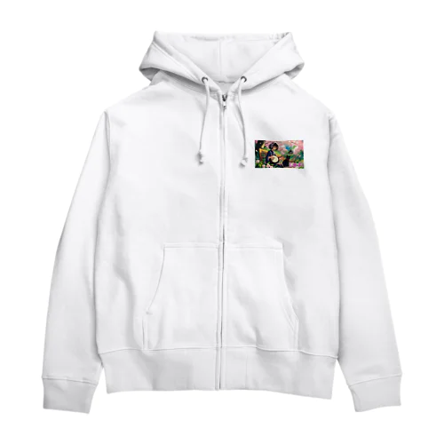 時空の旅猫アルトとミアと桜の庭園 Zip Hoodie