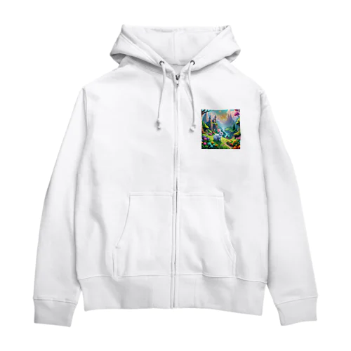 魔法の国の白ウサギ Zip Hoodie