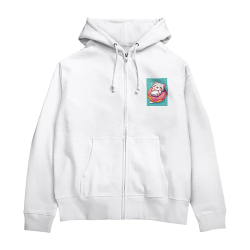 子猫ドーナツ浮輪楽む　　なでしこ1478 Zip Hoodie