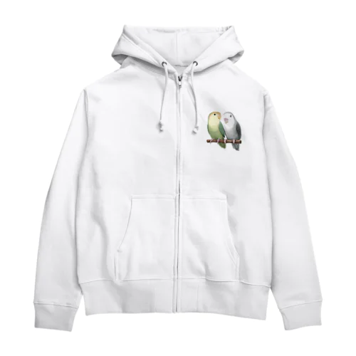 コザクラインコ　モーブとオリーブ【まめるりはことり】 Zip Hoodie