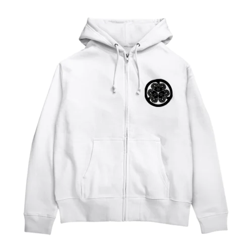 動物家紋。H.T.（三つ葉葵ハシビロコウ）黒 Zip Hoodie
