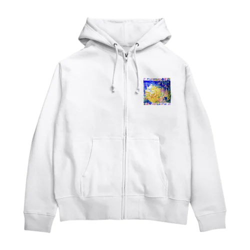 向日葵と翡翠・紫陽花の花びら（正方形） Zip Hoodie