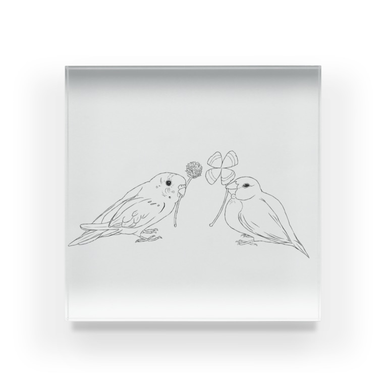 セキセイインコと文鳥とクローバー モノクロ Acrylic Block By Lily Bird O O Nqm5yeeoge0lude Suzuri